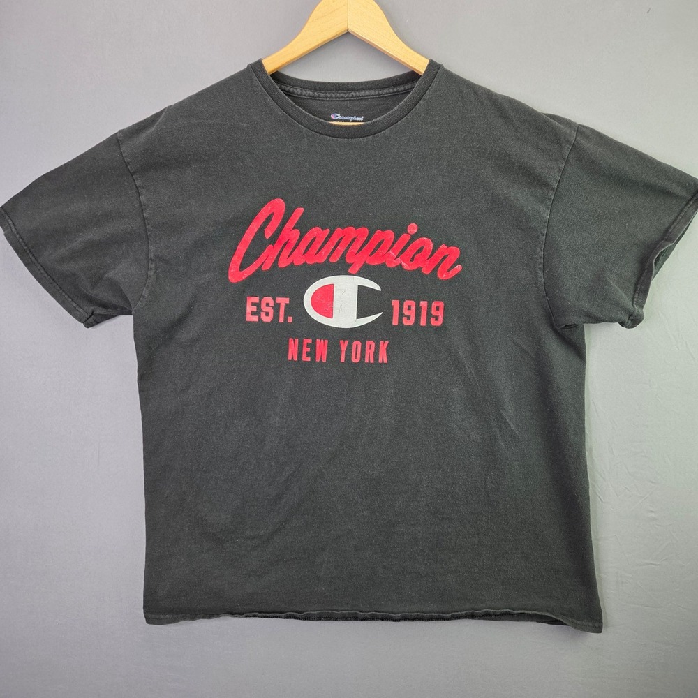 Champion T Shirt New York Est 1919 Graphic Tee 1XL Black Cotton Short Sleeve